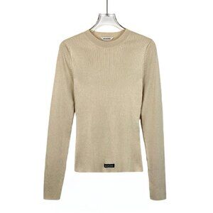 Balenciaga Beige Ribbed Long-Sleeve Knit Top For Women - Lightweight & Stylish